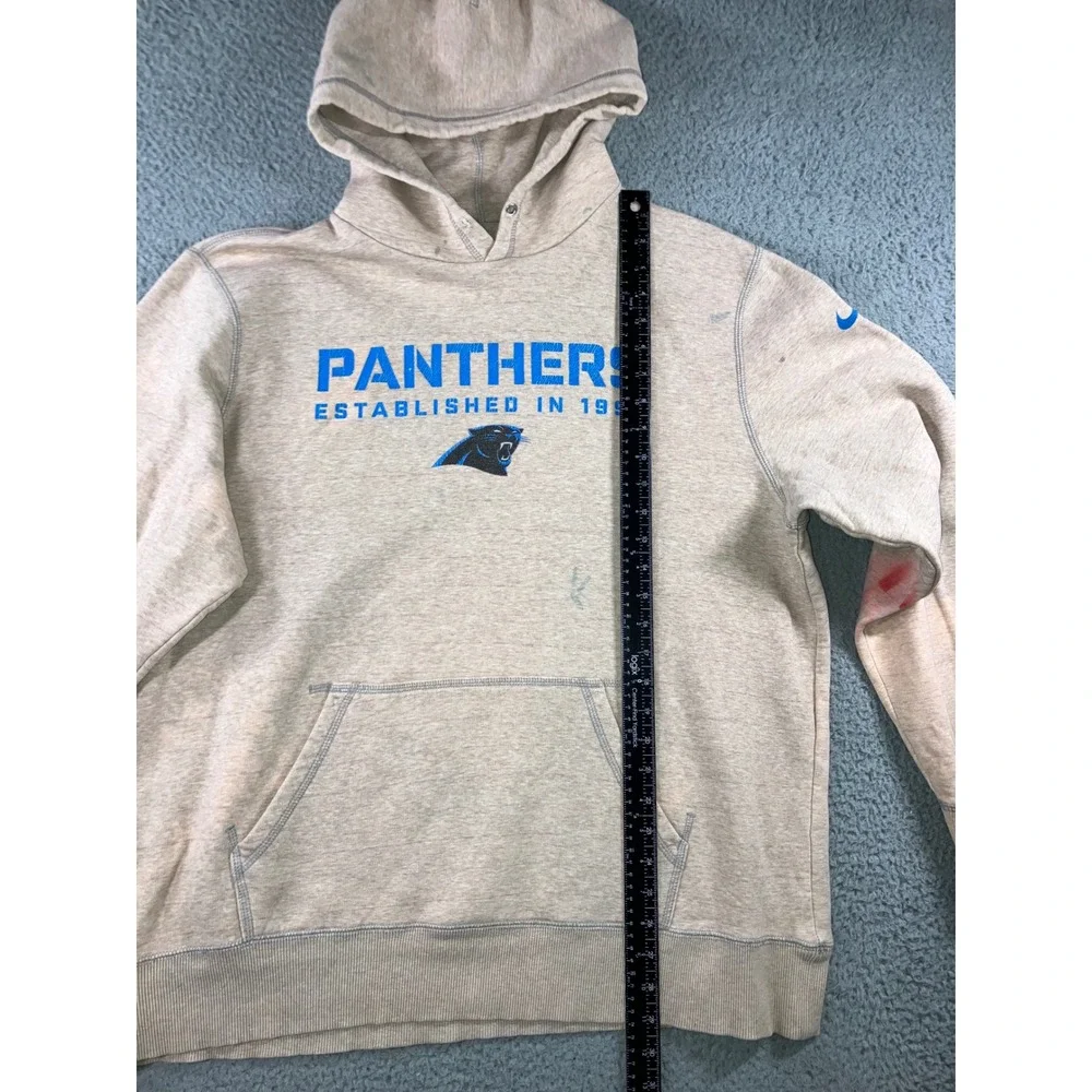 Nike Hoodie Men 3XL NFL Carolina Panthers Oatmeal Beige Blue Paint 90s Thrashed
